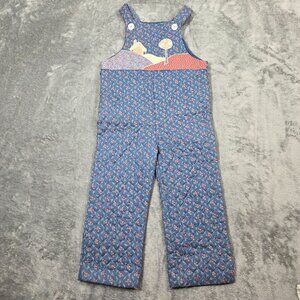 Vintage Thomas Overalls Girls 4 Blue Quilted Farm Country Floral Romper 80s
